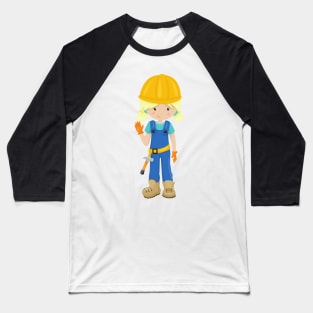 Construction Girl, Blonde Hair, Cute Girl, Hammer Baseball T-Shirt